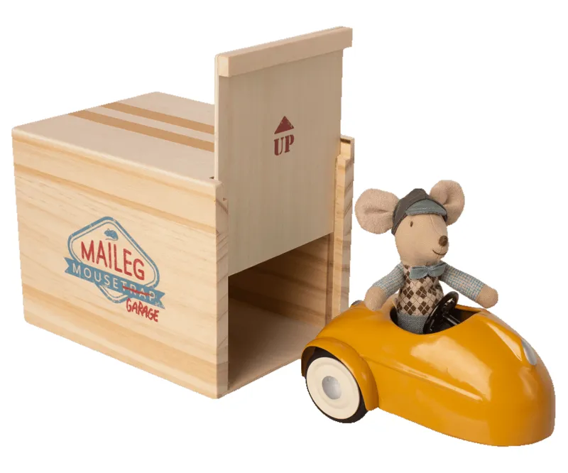 Maileg Mouse with Garage and Car in Yellow